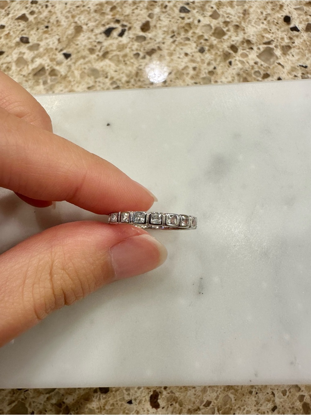 Birthstone eternity bezel ring diamond April